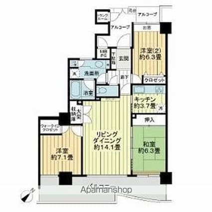 ライオンズタワー仙台広瀬[3SLDK/85.4m2]の間取図