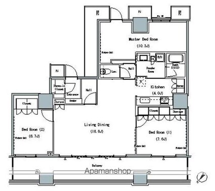 ＴＨＥ　ＴＯＫＹＯ　ＴＯＷＥＲＳ　ＭＩＤＴＯＷＥＲ[3LDK/105.18m2]の間取図
