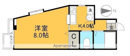 薊野コーポ[1R/25.9m2]の間取図