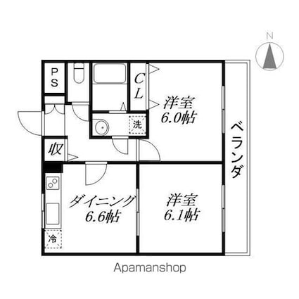 カームライフ[2DK/44.45m2]の間取図