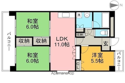 ヤイロハイツ[3LDK/69.48m2]の間取図