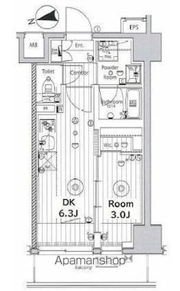 メイクス上野[1DK/25.45m2]の間取図