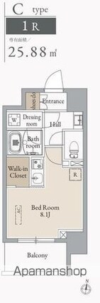 ＪＭＦレジデンス蔵前鳥越[1R/25.88m2]の間取図