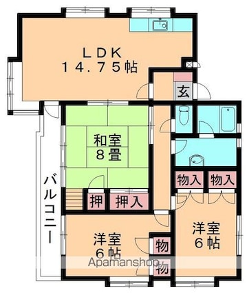 ハイソフィアみつわ台Ａ[3LDK/78.84m2]の間取図