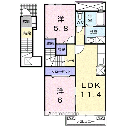 サンリット・ガーデンⅡ[2LDK/55.81m2]の間取図