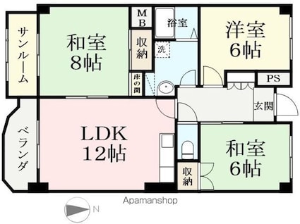 ボナール二の宮[3LDK/78.97m2]の間取図