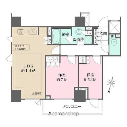 パークハウス平河町[2LDK/60.71m2]の間取図