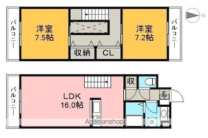 ＡＬＣＯー２[2LDK/75.04m2]の間取図