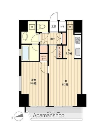 ラクラス新御徒町[1LDK/38.45m2]の間取図