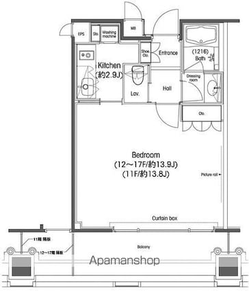 品川グラスレジデンス[1K/37.03m2]の間取図