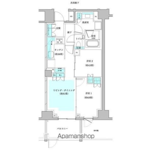 東京都新宿区戸山３丁目[2LDK/55.73m2]の間取図