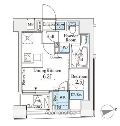 レジデンス文京春日[1DK/25.12m2]の間取図