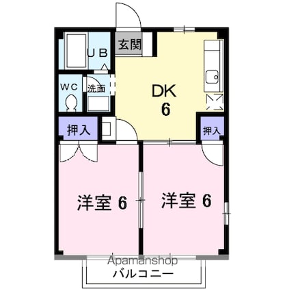 ニューシティ猿田Ｂ[2DK/39.74m2]の間取図
