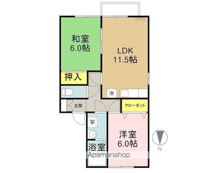 クレドール西谷Ａ棟[2LDK/55.36m2]の間取図