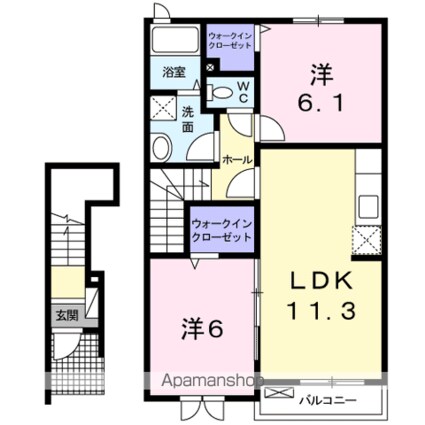 アリーヴィオＡ[2LDK/57.57m2]の間取図
