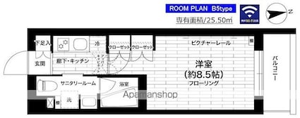 グランドコンシェルジュ世田谷アジールコート[1K/25.5m2]の間取図