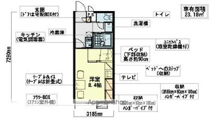 レオパレスＡＬＣＡＺＡＲ[1K/23.18m2]の間取図