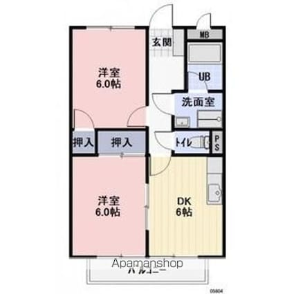 エバーグリーンちの[2DK/44.72m2]の間取図