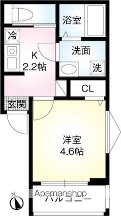 ｎｏｒｔｈ　ｃｒｅｓｔ[1K/20.05m2]の間取図