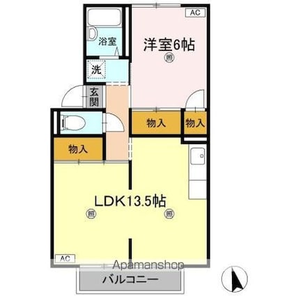 クレセントくばら　Ｂ棟[1LDK/45.81m2]の間取図