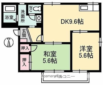 ドムスヒルズ　Ａ館[2DK/45.81m2]の間取図