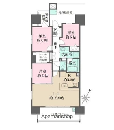 ザ・パークテラス段原[3LDK/73.11m2]の間取図