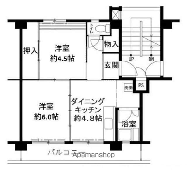 ビレッジハウス鳴滝１１号棟[2DK/37.09m2]の間取図