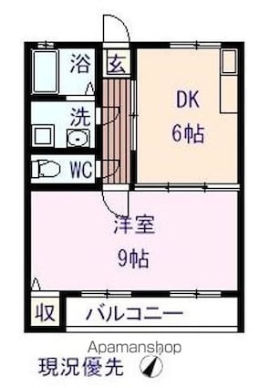 サンハイツ山波[1DK/34.45m2]の間取図