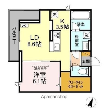 リシェスみのり台　Ａ・Ｂ・Ｃ　Ａ棟[1LDK/45.34m2]の間取図