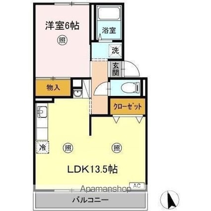 香川県高松市成合町[1LDK/45.81m2]の間取図