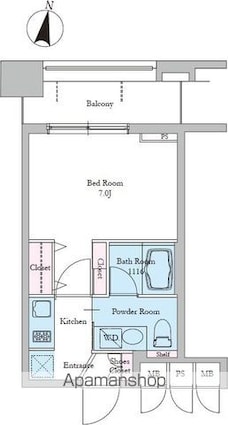 レジディア文京音羽Ⅱ[1K/22.67m2]の間取図