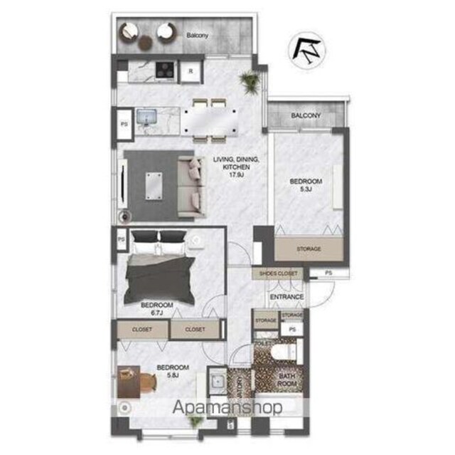 高輪ハイツ[3LDK/81.18m2]の間取図