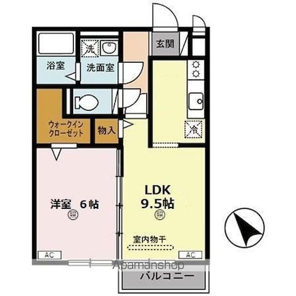 リビングタウン瀬田　Ａ棟[1LDK/40.3m2]の間取図