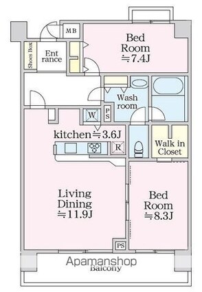 グラマシー恵比寿[2LDK/75.33m2]の間取図