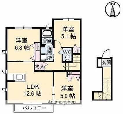 パインテイル　Ａ・Ｂ・Ｃ・Ｄ棟[3LDK/73.96m2]の間取図