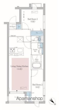 アーバネックス文京小石川[2LDK/46.45m2]の間取図