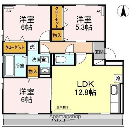 岡山県岡山市北区今２丁目[3LDK/68.31m2]の間取図