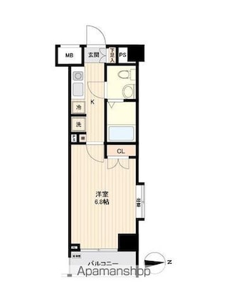 オーキッドレジデンス大泉学園[1K/23.22m2]の間取図