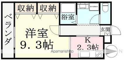 ビエント[1K/33.4m2]の間取図