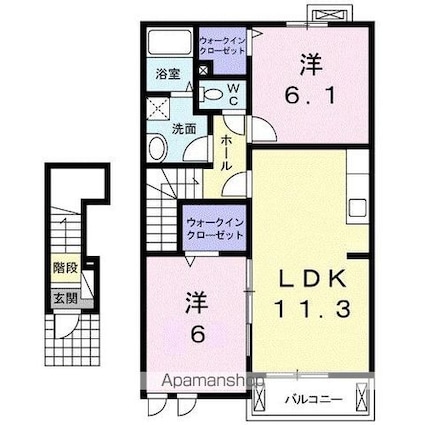 ベル・メゾン鶴市Ｂ[2LDK/57.58m2]の間取図