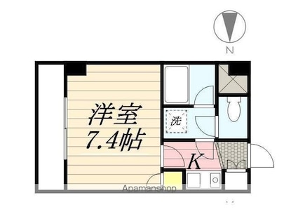ヴィラ・アンソレイエ南江戸[1K/22.4m2]の間取図