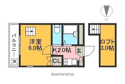 アムール新本町[1K/17.25m2]の間取図