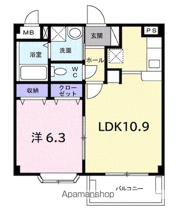 ベル・ソレイユＢ[1LDK/40.22m2]の間取図