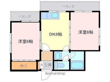 パステルクボ１[2DK/36m2]の間取図