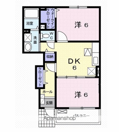 ディアレスト芝Ⅰ[2DK/46.22m2]の間取図