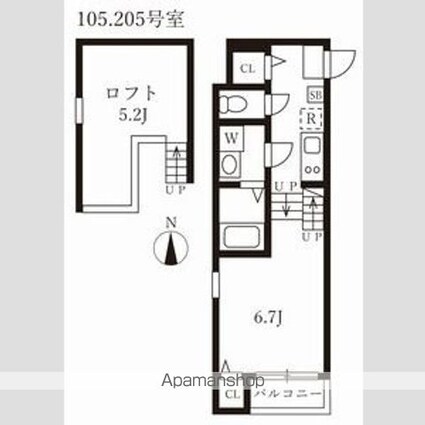 カーサルーチェ黄金[1K/22.8m2]の間取図