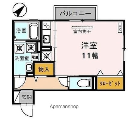リヴェール[1K/34.76m2]の間取図