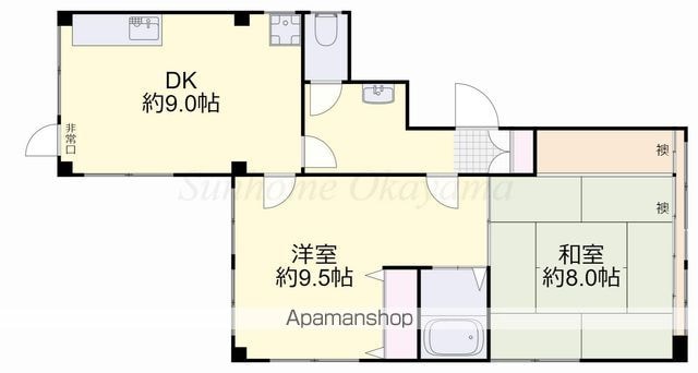岡山県岡山市北区野田屋町２丁目[2DK/57.06m2]の間取図
