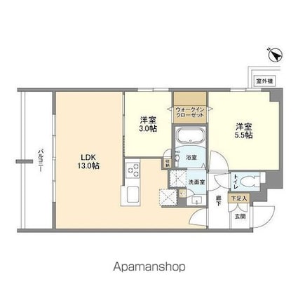 ウェルスクエア中目黒Ⅱ[2LDK/46.28m2]の間取図