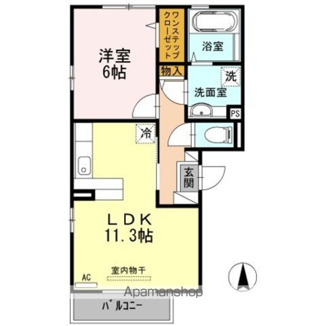 ソレーユ　Ｂ棟[1LDK/44.09m2]の間取図